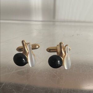 Bowling motif  Swank Gold and Black Cufflinks 1950 ‘s